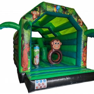 jungle springkussen met dak glijbaan